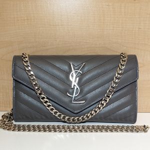 ✨ YSL Yves saint Laurent ✨ charcoal caviar long wallet converted to crossbody